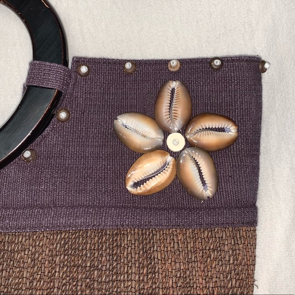 Vintage Straw Seashell Brown Tote - Picture 3 of 4